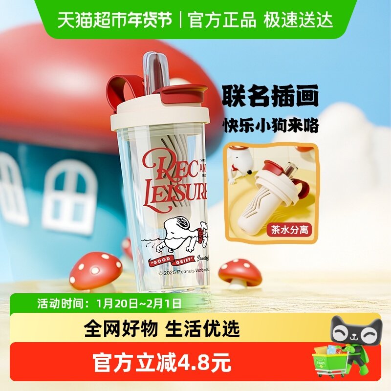 史努比吸管杯水杯夏季女生高颜值泡茶可爱冰霸杯子双饮口2025新款,餐饮具,吸管杯,淘宝优惠券,粉丝福利购,淘宝优惠卷