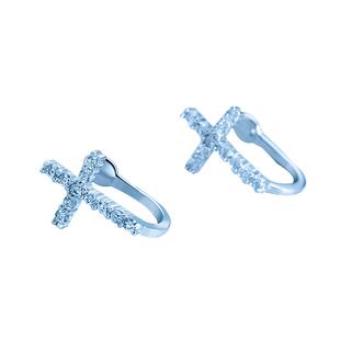 925纯银小十字架耳夹女简约个性无耳洞耳环时尚气质一款多戴耳饰