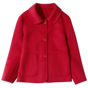 小个子红色双面羊绒大衣女短款2021新款秋冬韩版毛呢外套女双面呢