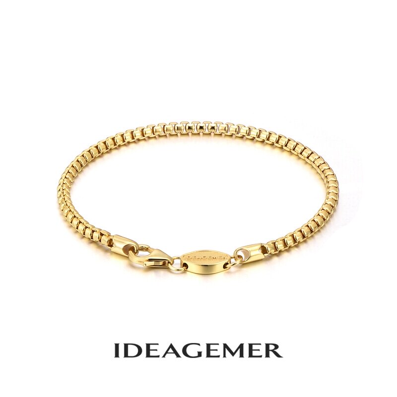IDEAGEMER黄金色纯银盒子手链男图片