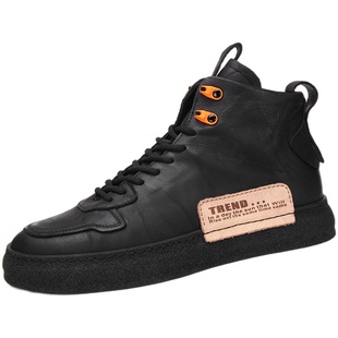 冬季男鞋高帮鞋男士潮流真皮马丁靴加绒保暖工装鞋百搭中高邦皮鞋