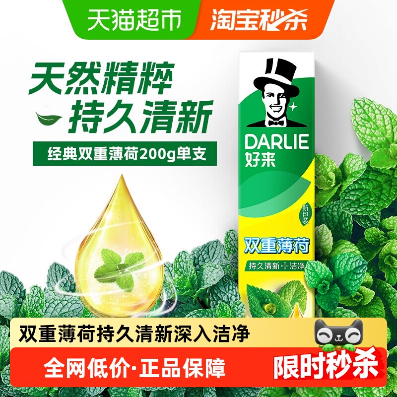 DARLIE好来(原黑人)牙膏双重薄荷200g清新去口气防蛀去牙渍去烟渍