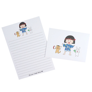 日系可爱樱桃小丸子信纸三角信封套装创意明信片收纳袋学生写稿纸