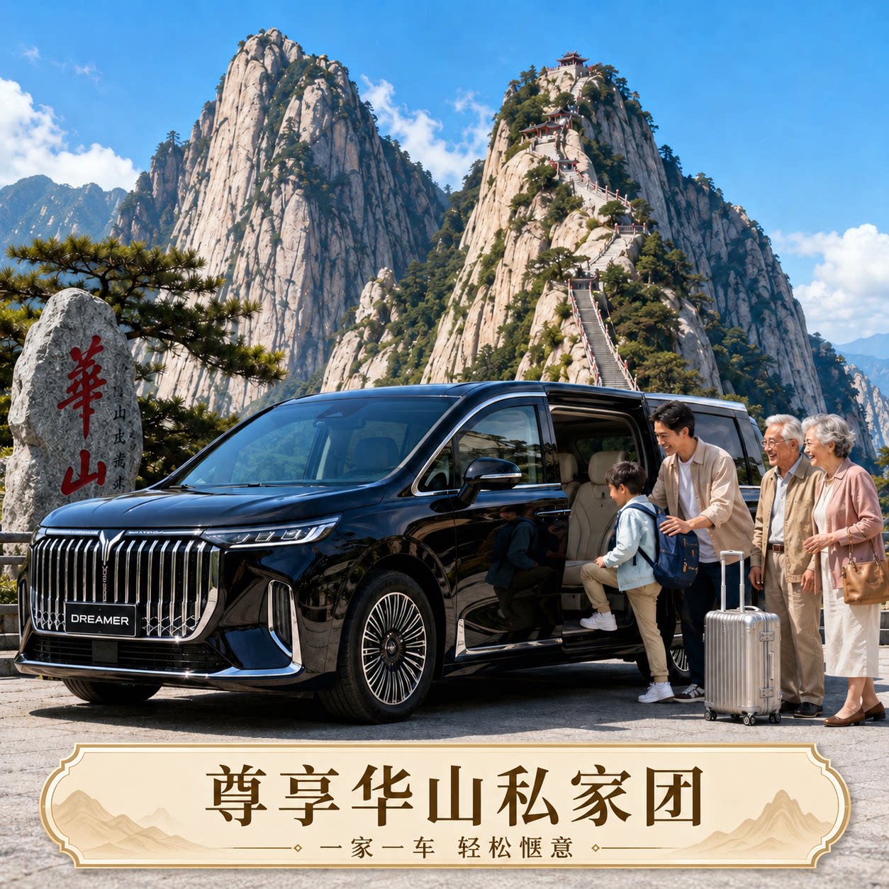 【华山私家团】一家一车|上门接送|包含门票索道景交车|赠送早餐