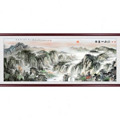 网红江山如画国画客挂画沙发厅背景墙山水山画装饰画办公室背有靠