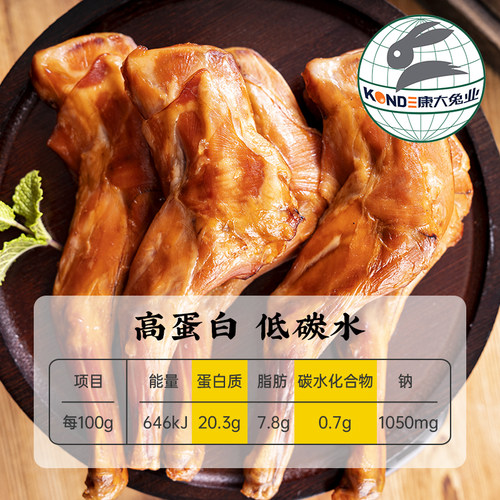 康大熏香兔前腿63克/袋欧盟出口标准高蛋白五香即食兔腿健身休闲