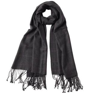 圣雪绒100%山羊绒苏格兰紫灰黑格纹流苏薄款精纺围巾