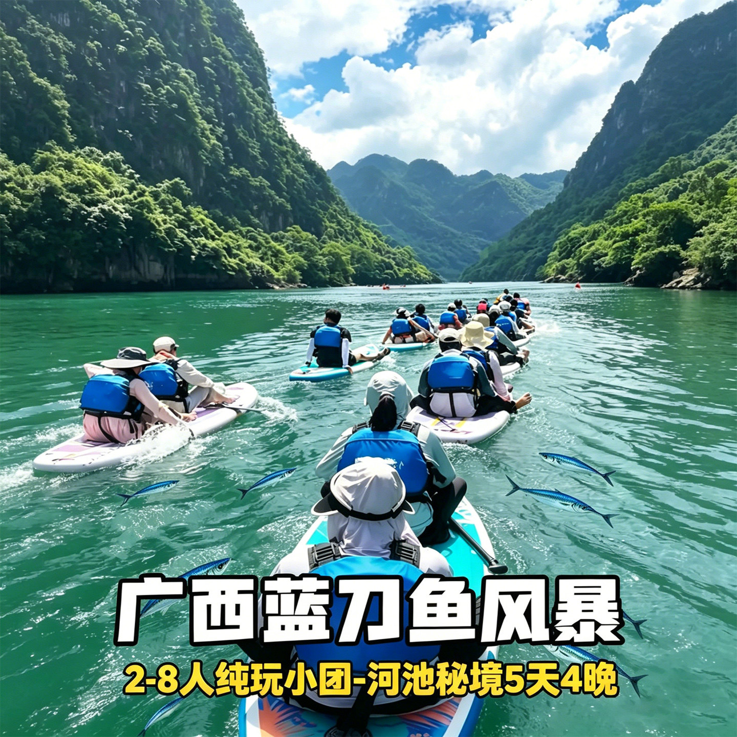 跨国瀑布峡谷蓝刀鱼头风暴