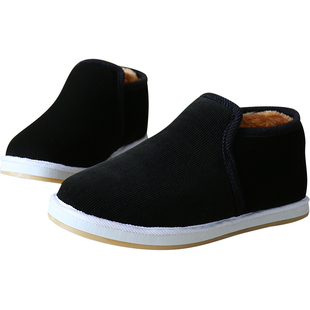 保暖鞋男冬季灯芯绒棉鞋女中老年防滑圆头套脚居家休闲加绒棉鞋男