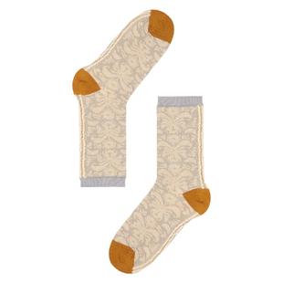 AR卷草纹提花中筒袜女2026秋冬复古保暖勃肯鞋袜无骨乐福鞋袜子棉