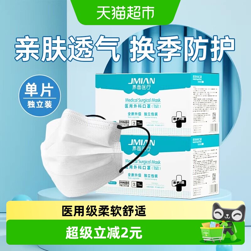 界面医用外科口罩黑耳带高颜值图片