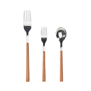 ins风不锈钢木柄刀叉两件套 西餐餐具三件套套装复古牛排叉子勺子
