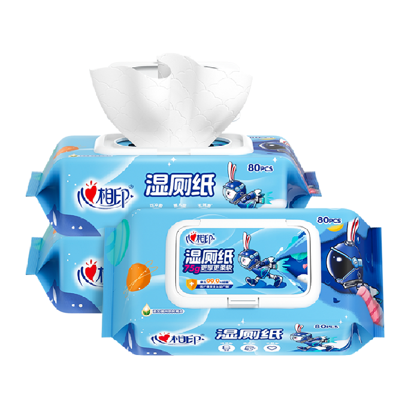 心相印加大加厚湿厕纸80片×3包