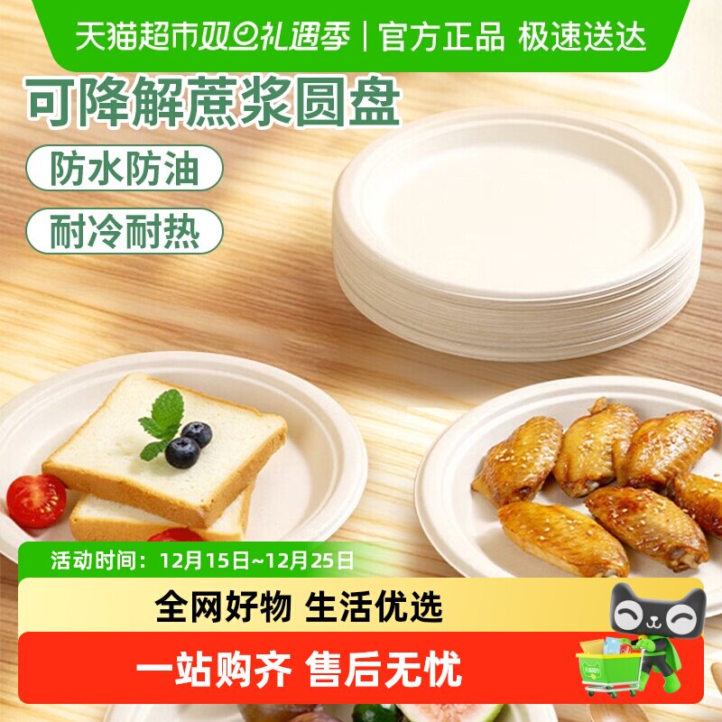 美宝琳一次性餐盘餐具食品级可降解纸碗纸碟画画烧烤家用加厚盘子