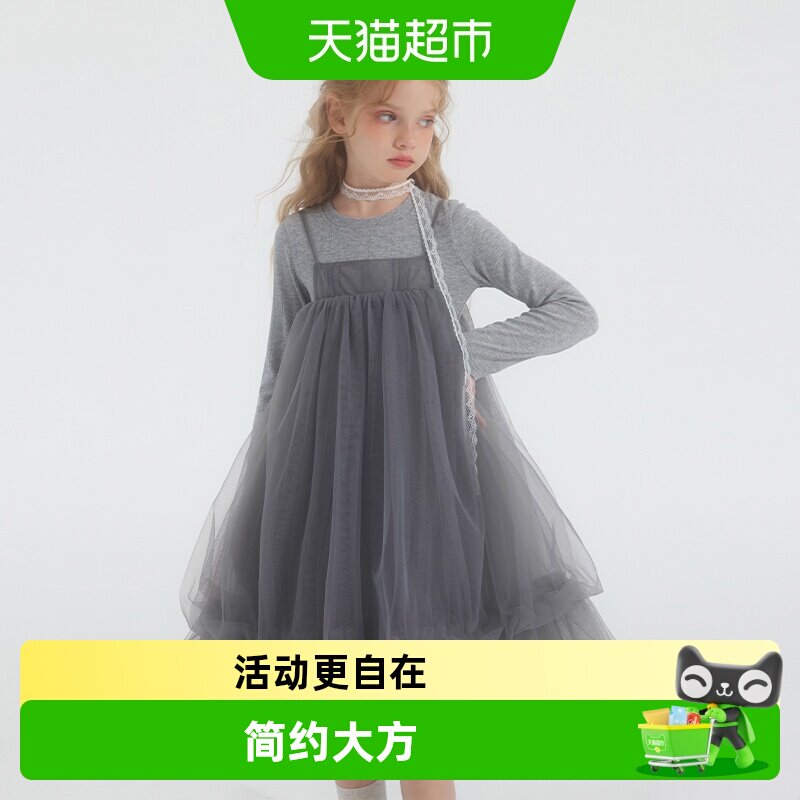植木童装 儿童裙子2025秋冬新款中大童吊带网纱连衣裙女童连衣裙