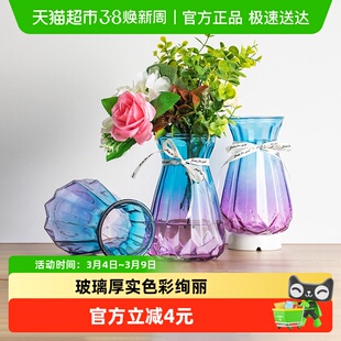 竹木本记透明玻璃花瓶摆件客厅插花创意简约北欧式干花小花瓶花器