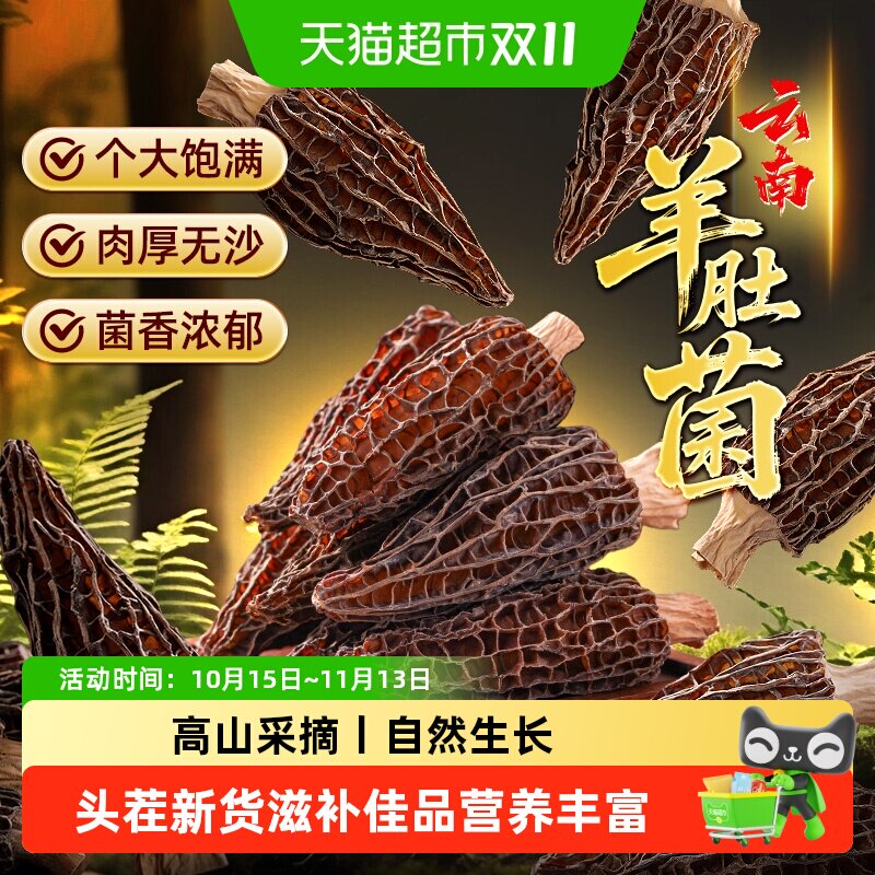 羊肚菌云南特产新鲜干货山珍火锅食材煲汤绝配非野生剪柄羊肚菌菇