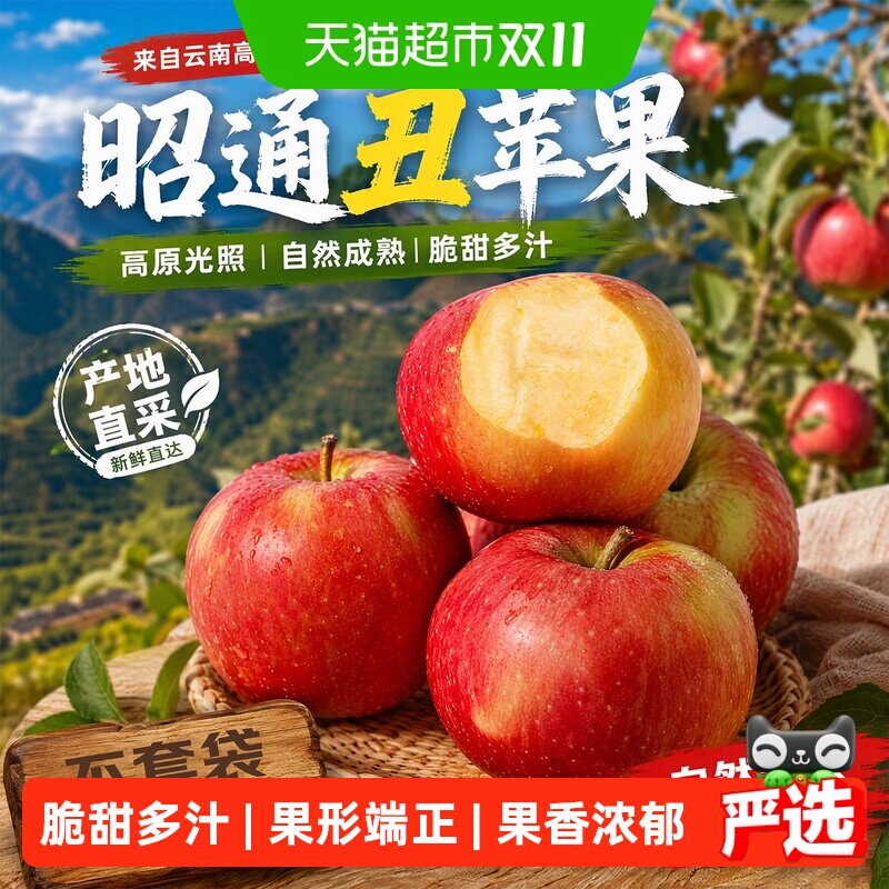 云南昭通丑苹果脆甜多汁新鲜采摘当季红富士苹果