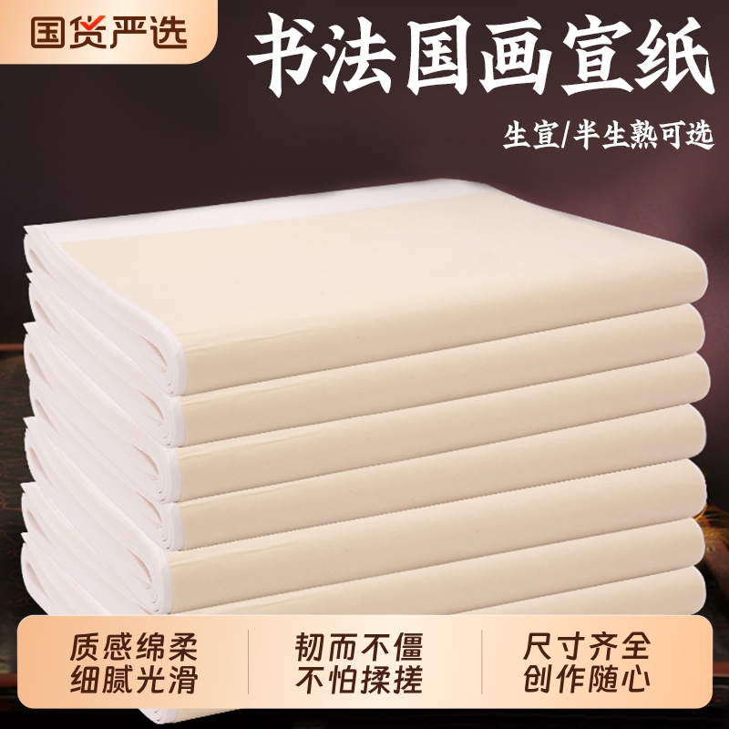 书涯轩半生半熟宣纸初学者书法专用纸专用工笔国画生宣四尺四开学生毛笔练习纸书画作品纸半生熟小楷对开三尺