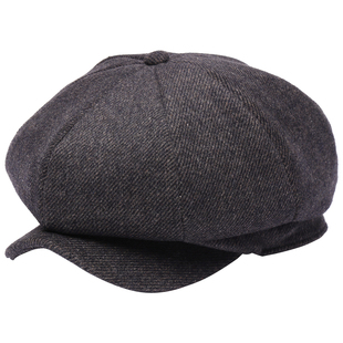 加厚羊毛呢八角帽男士冬季复古百搭英伦画家贝雷短檐全封口格纹帽
