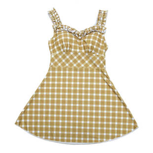 飞鱼未来游泳衣女泡温泉泳装保守显瘦仙女范学生BM格子裙沙滩度假