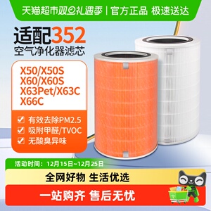 适配352空气净化器滤芯x50/x60/x50s/x63pet/x66c除醛除味过滤网