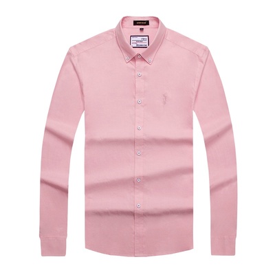 品牌纯棉牛津纺粉红色长袖衬衫