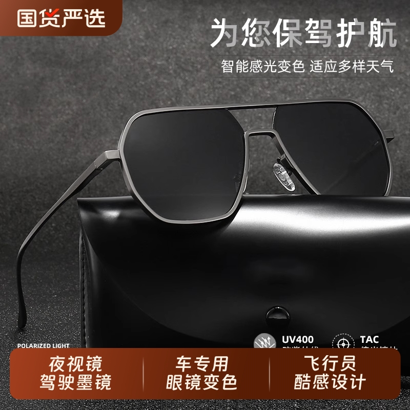 飞行员太阳镜男士开车专用眼镜变色2025新款强光偏光夜视驾驶墨镜