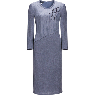 靓诺秋冬女士中长灰色大机理打底绣花a字裙中长裙连衣裙LL18162A