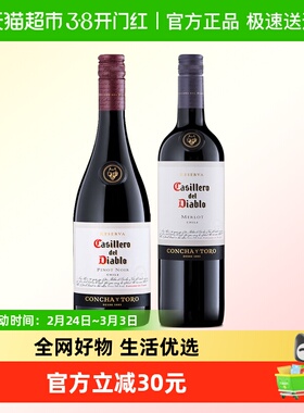 智利原瓶进口红酒葡萄酒干露红魔鬼梅洛黑皮诺双支组合750ml*2支