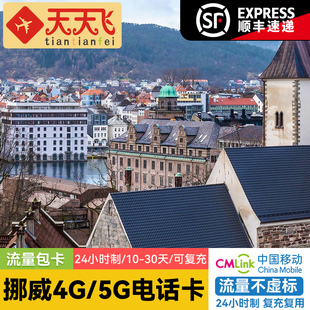 挪威电话卡总量套餐4G/5G手机上网卡欧洲多国10-30天