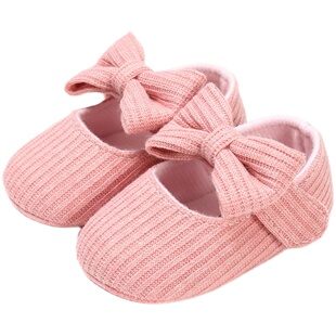 婴儿鞋春秋新款成品毛线鞋针织面蝴蝶结3月1岁软底女宝宝鞋手工鞋