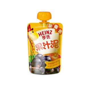 Heinz/亨氏水果泥果汁营养泥婴儿佐餐泥宝宝吸吸袋苹果黑加仑120g