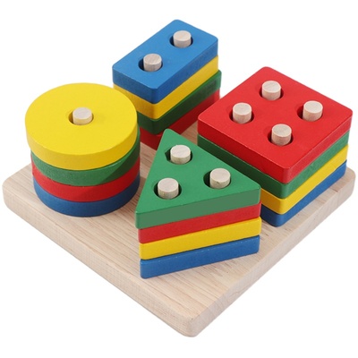 几何形状配对四套柱早教教具积木