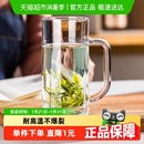 青苹果加厚耐热茶杯泡茶杯320ml玻璃茶饮杯啤酒杯水杯热饮把杯