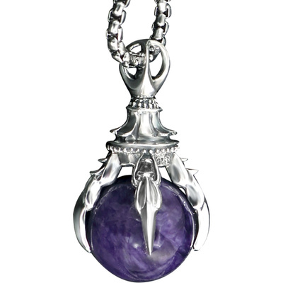 招财龙珠宝石纯银吊坠项链