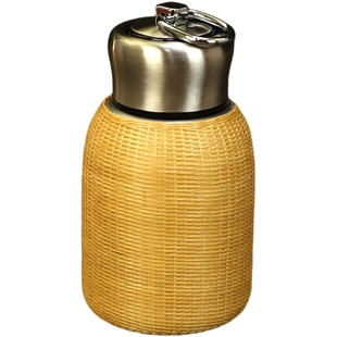 复古风竹编保温杯便携车载旅行不锈钢水杯热水壶暖水茶杯中式学生