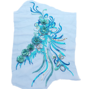 大号时尚网纱刺绣亮片立体花朵亮钻布贴贴花舞台表演服饰服装辅料