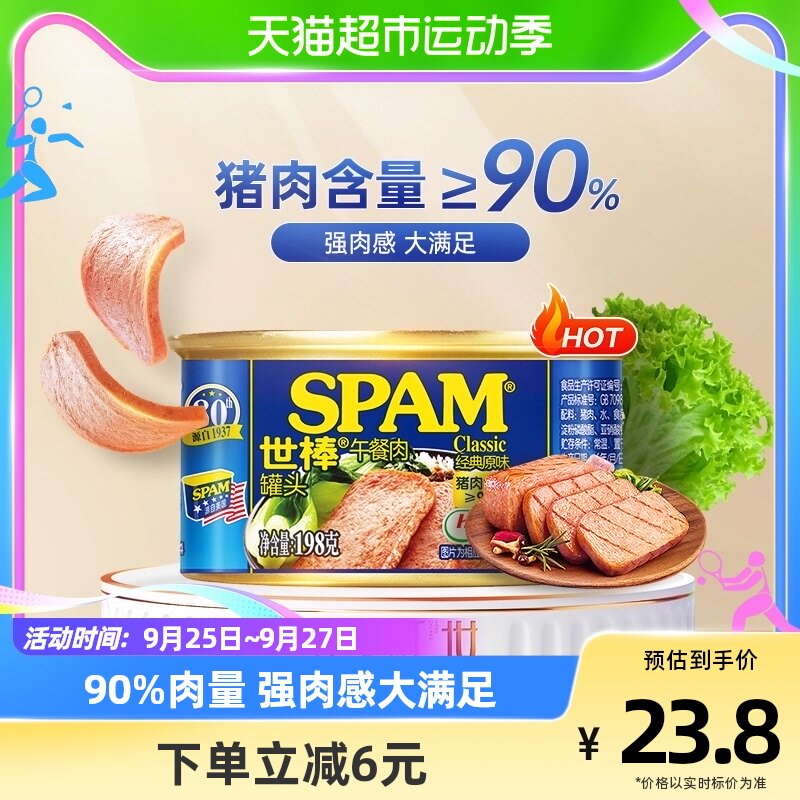 荷美尔SPAM世棒午餐肉罐头经典原味198g即食火腿火锅速食猪肉食品属于什么档次？