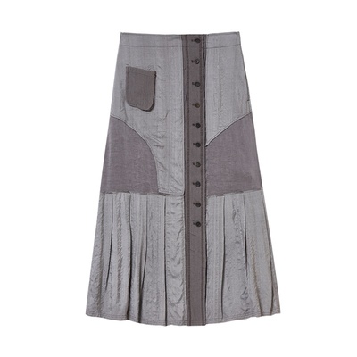 例外春秋款拼接纽扣鱼尾半身裙