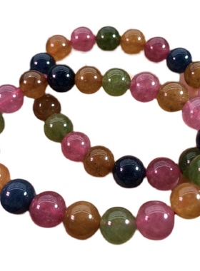 捡漏天然碧玺玉单圈手链彩色珠子招桃花旺夫石礼物饰品女