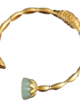 溪上和田玉莲藕三生三世纯银手镯镀金莲蓬复古气质女首饰天然礼物