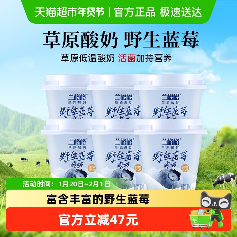 兰格格无蔗糖蓝莓酸奶300g*6瓶优选野生蓝莓 控糖认证 家庭装,咖啡/麦片/冲饮,低温酸奶,淘宝优惠券,粉丝福利购,淘宝优惠卷