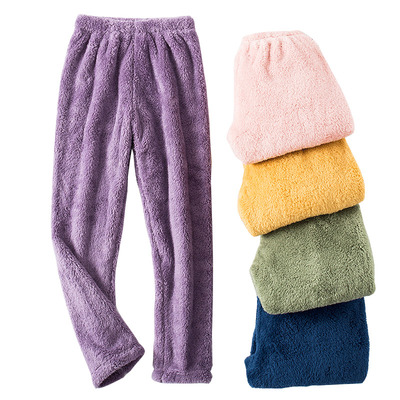 睡裤女秋冬法兰绒暖暖裤冬加厚珊瑚绒裤子男士大码冬季长裤家居裤