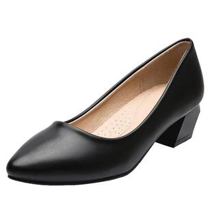 雅赖空姐工作鞋女黑色职业高跟鞋平底尖头粗跟礼仪面试皮鞋女单鞋