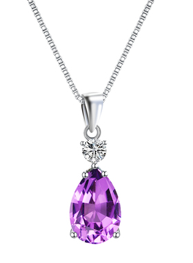 紫水晶纯银项链女潮送女友吊坠