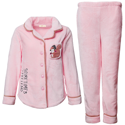 粉色系可爱睡衣女秋冬加厚法兰绒