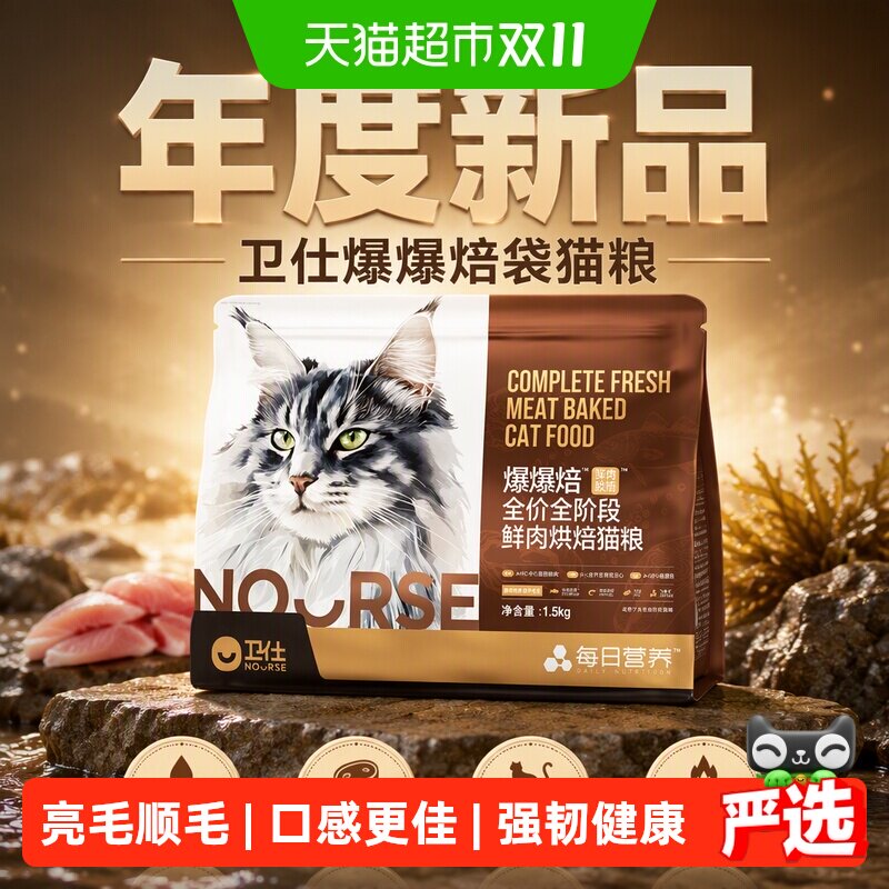 卫仕深海胶原全阶段烘焙猫粮1.5kg亮毛顺毛强韧健康协同高效食补