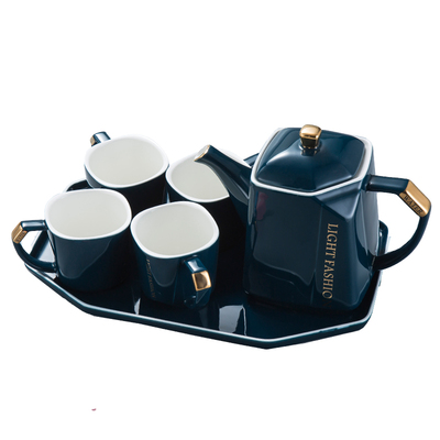 涂鸦瓷艺北欧轻奢带托盘水具套装