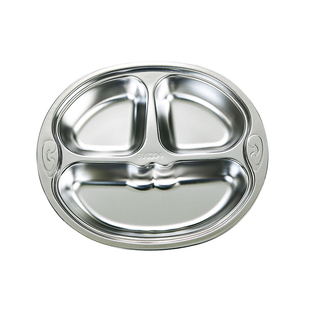 304不锈钢儿童餐盘分格带盖幼儿园家用加厚宝宝卡通防摔圆形餐盘